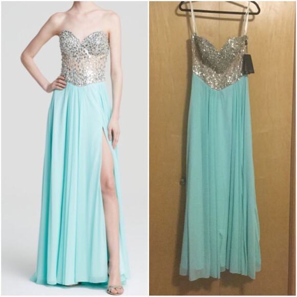 Strapless Neck Embellished Bodice & Chiffon Skirt - Picture 2 of 12